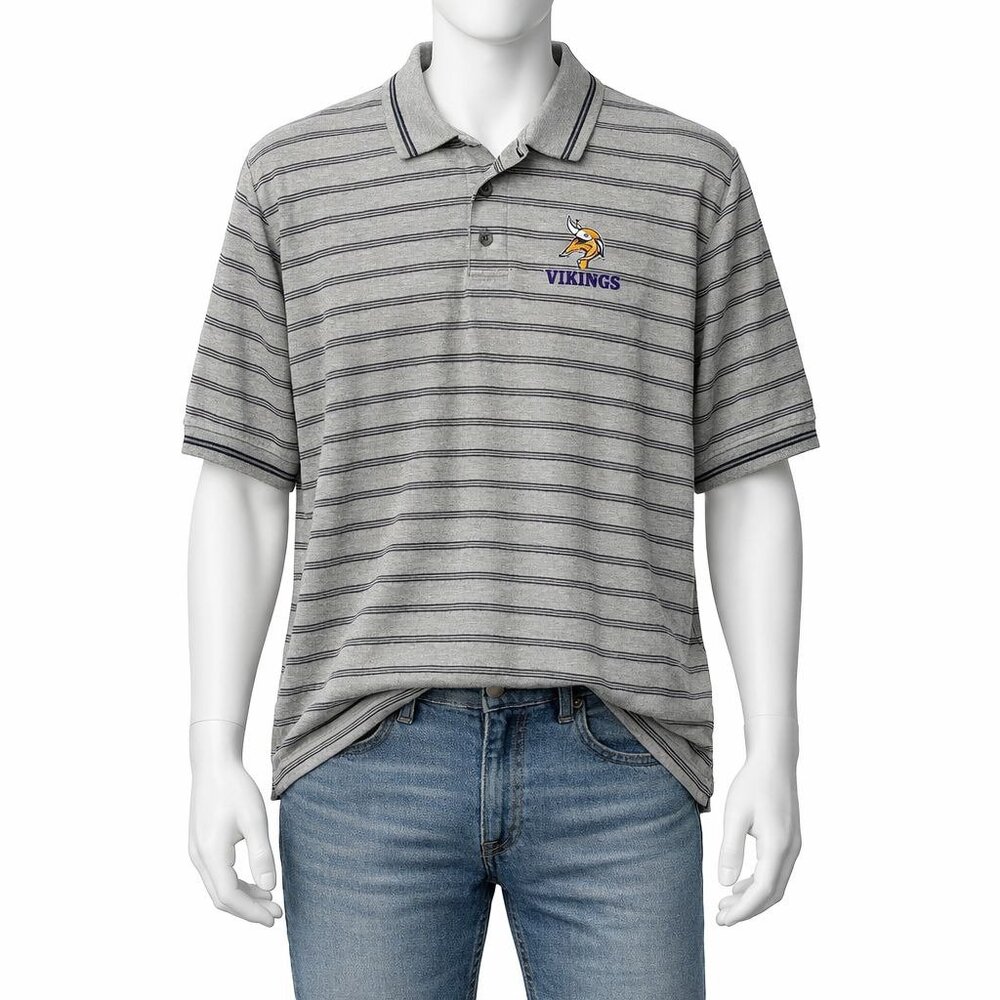 Minnesota Vikings NFL Polo Shirt Mens XL Gray Striped Short Sleeve Football NEW
